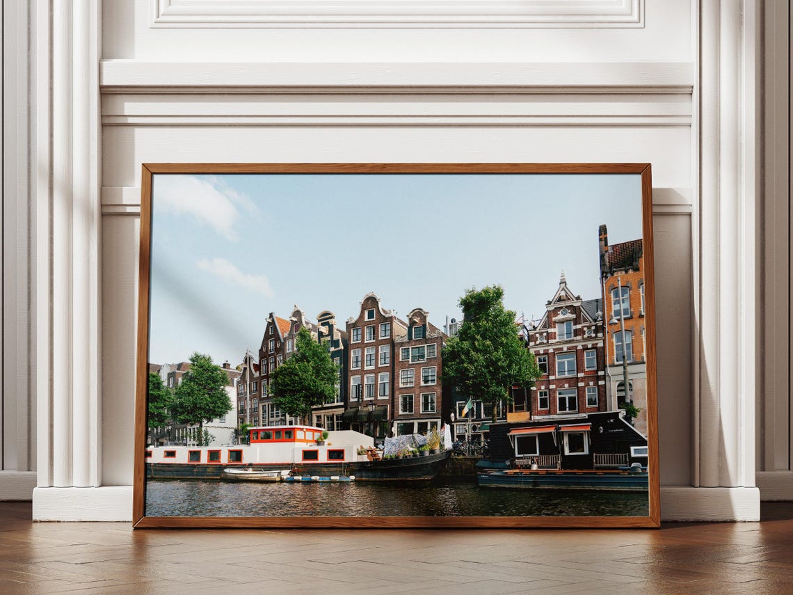 Amsterdam Crooked Canal Houses Wall Art Print Historic Dutch Facades Grachtengordel Travel Photography Poster