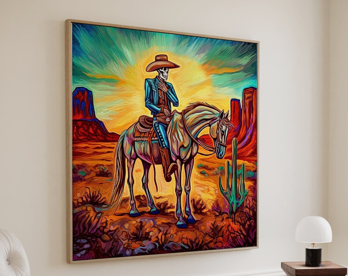 Mariachi Guitarist Calavera Art Print, Mexican Cowboy