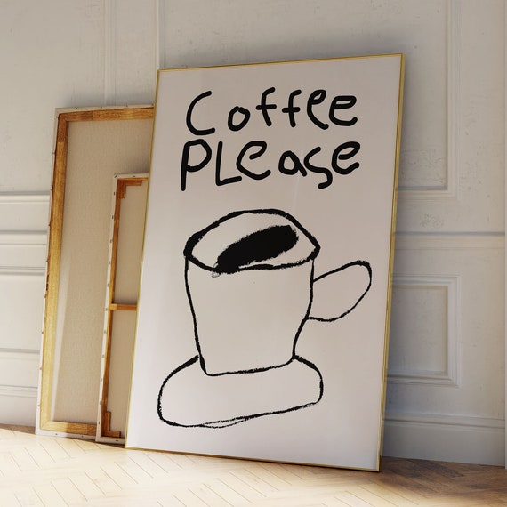 Coffee Please Art Print Minimalist Kitchen Decor Coffee Lover Gift Cafe Vibe Poster Kitchen Art Black