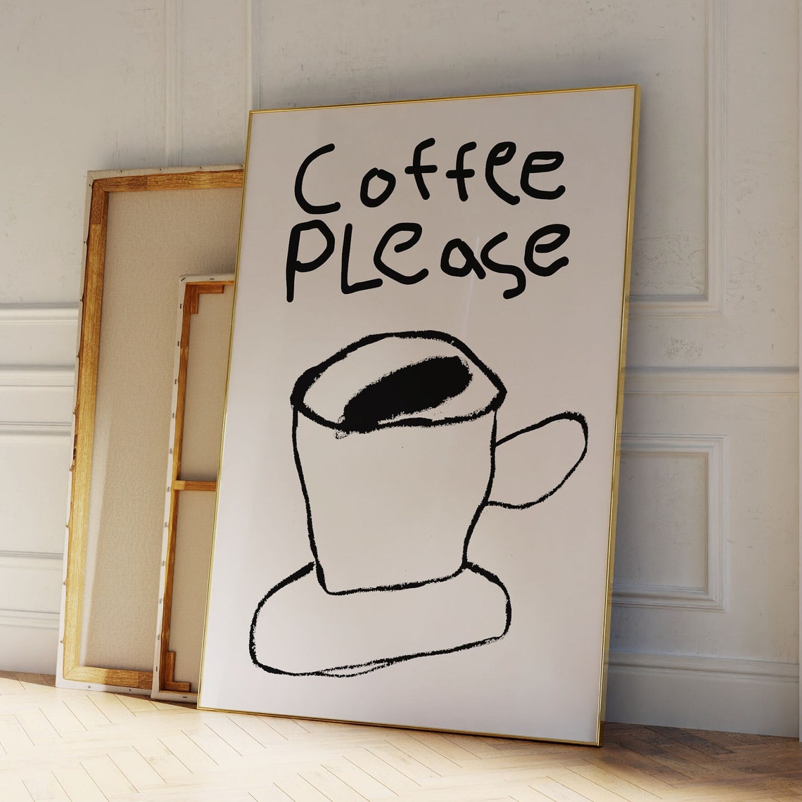 Coffee Please Hand Drawn Espresso Cup Minimalist Kitchen Poster