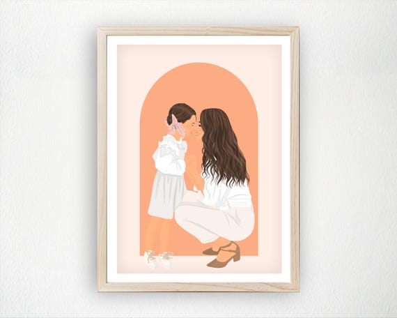 Custom Mother And Daughter Portrait, Minimalist Art Print