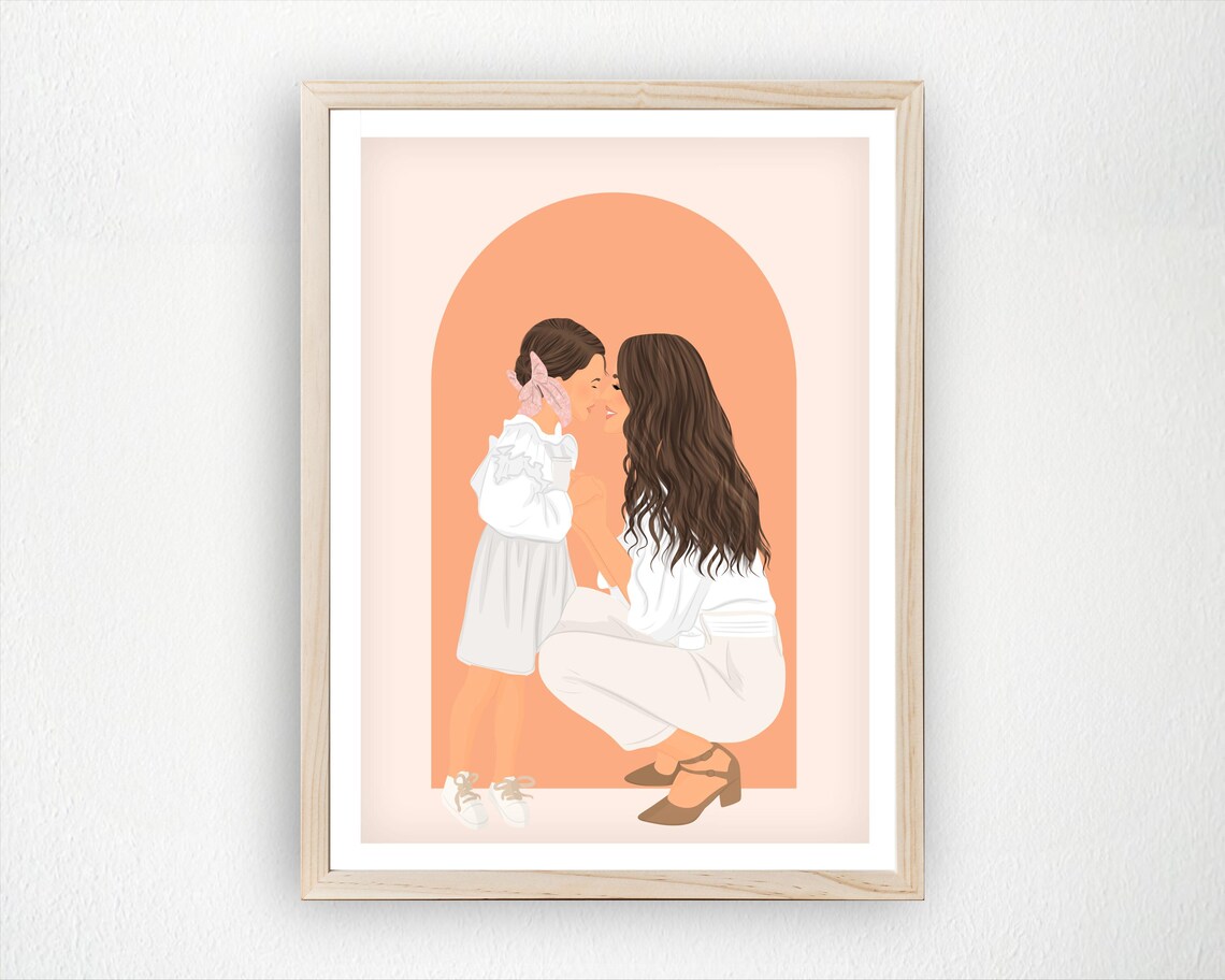 Custom Mother And Daughter Portrait, Minimalist Art Print