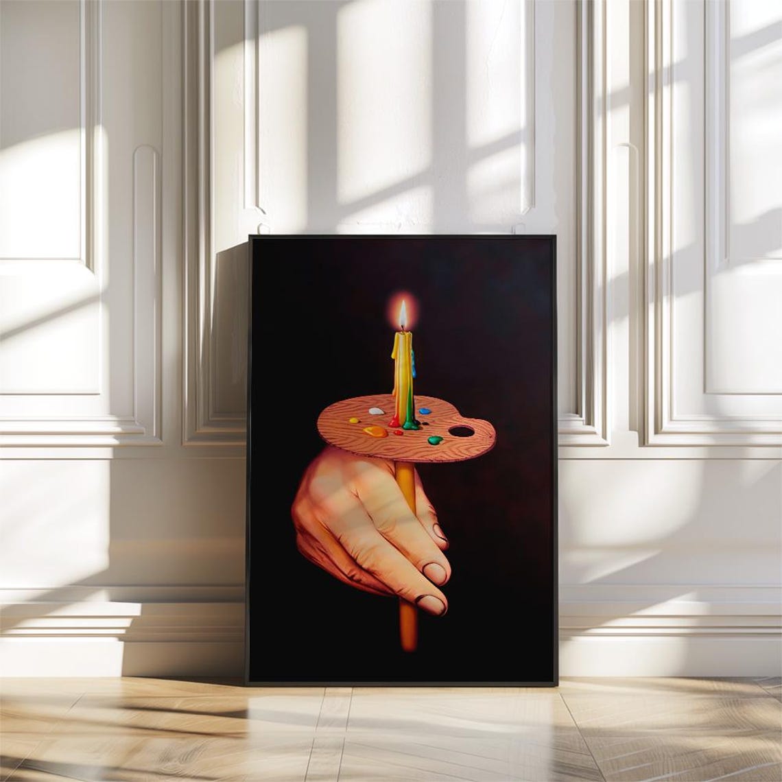Surreal Hand Holding Painters Palette With Candle Art Poster - Image 3