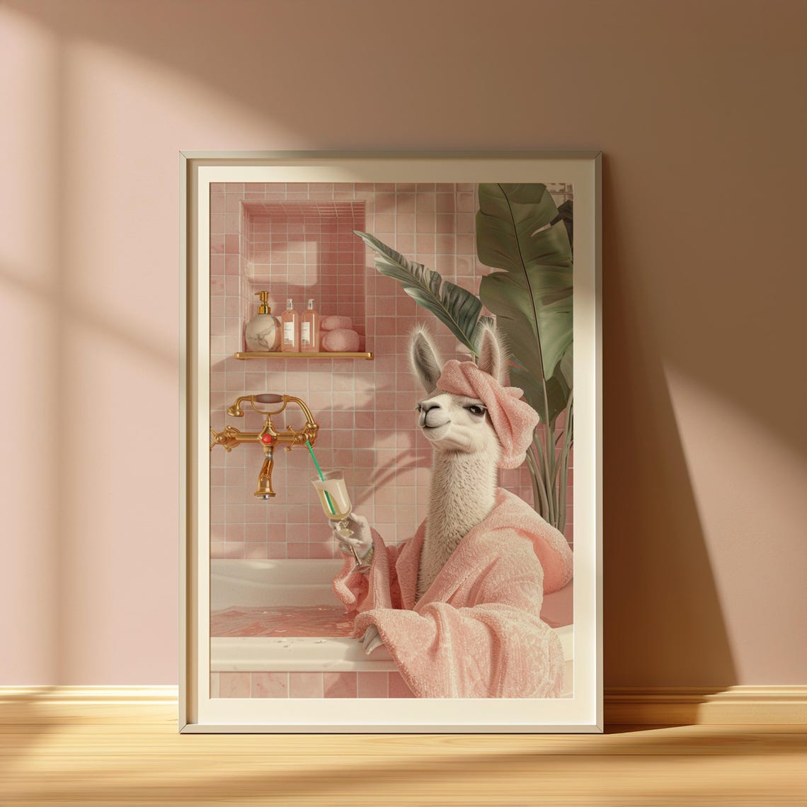 Glam Llama Spa Day Print Funny Bathroom Art
