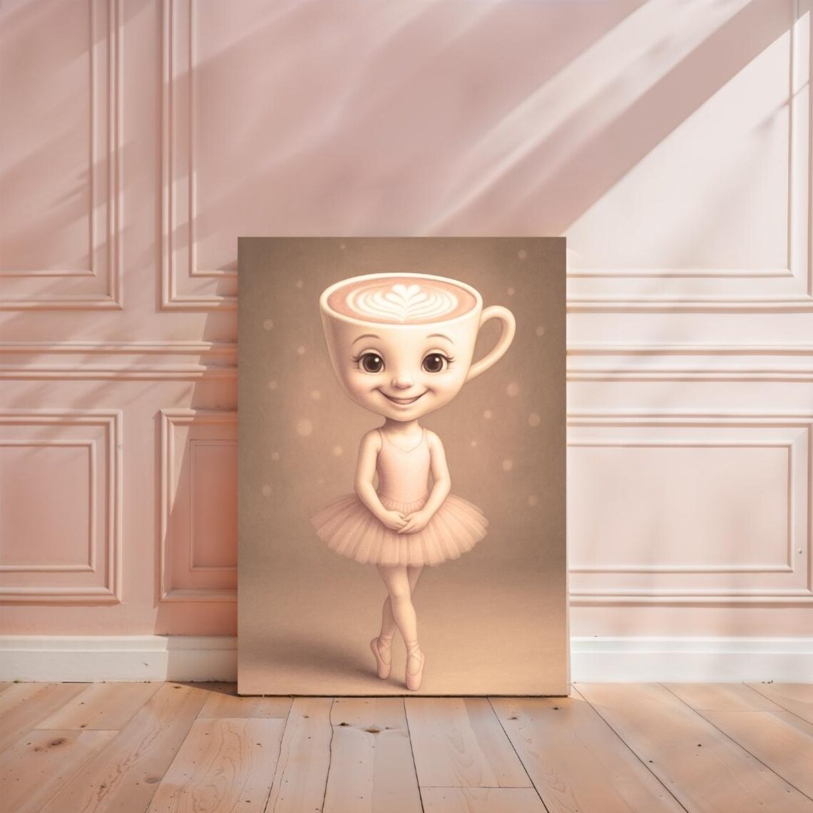 Cappuccino Ballerina Girl with Latte Art Head Pastel Ballet Poster