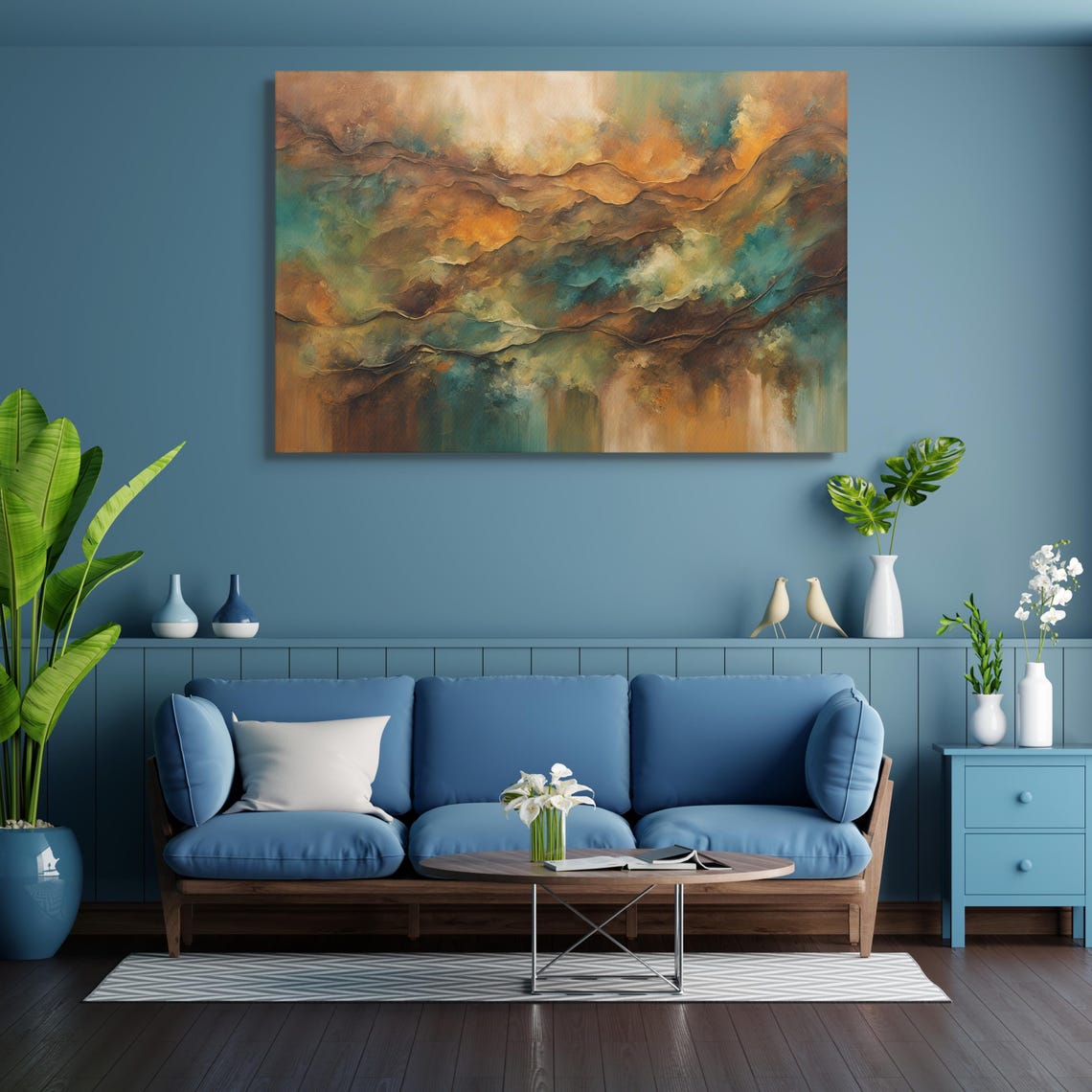 Abstract Earth Tone Landscape Teal Amber Layers Modern Poster - Image 2