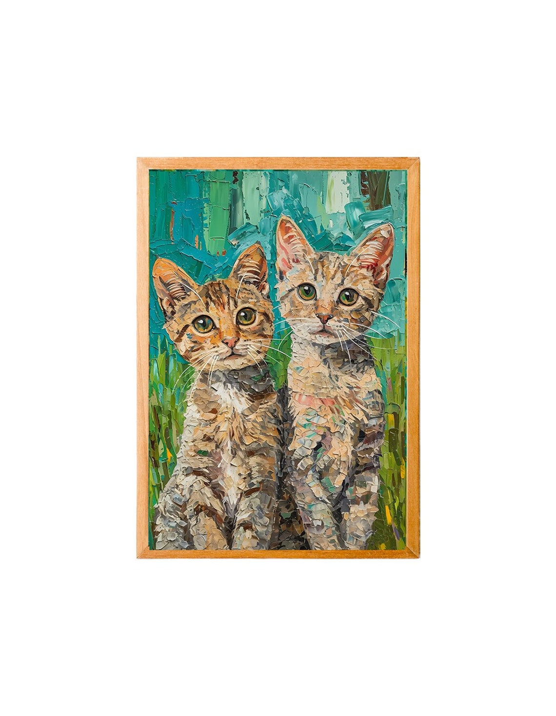 Two Tabby Kittens Impasto Oil Painting Style Cute Cat Art Poster