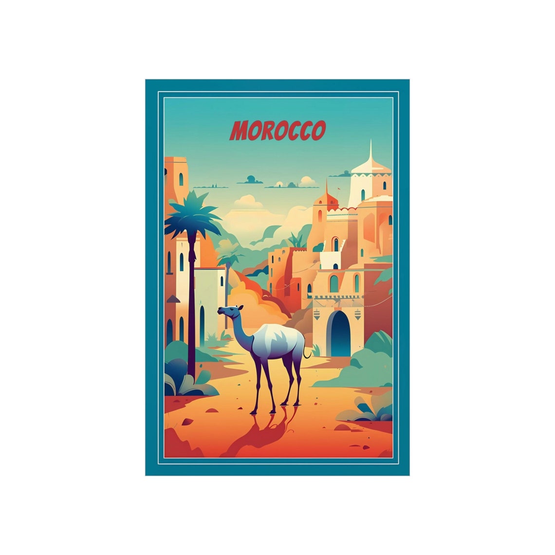 Morocco Desert Camel Street Retro Vintage Souvenir Travel Poster