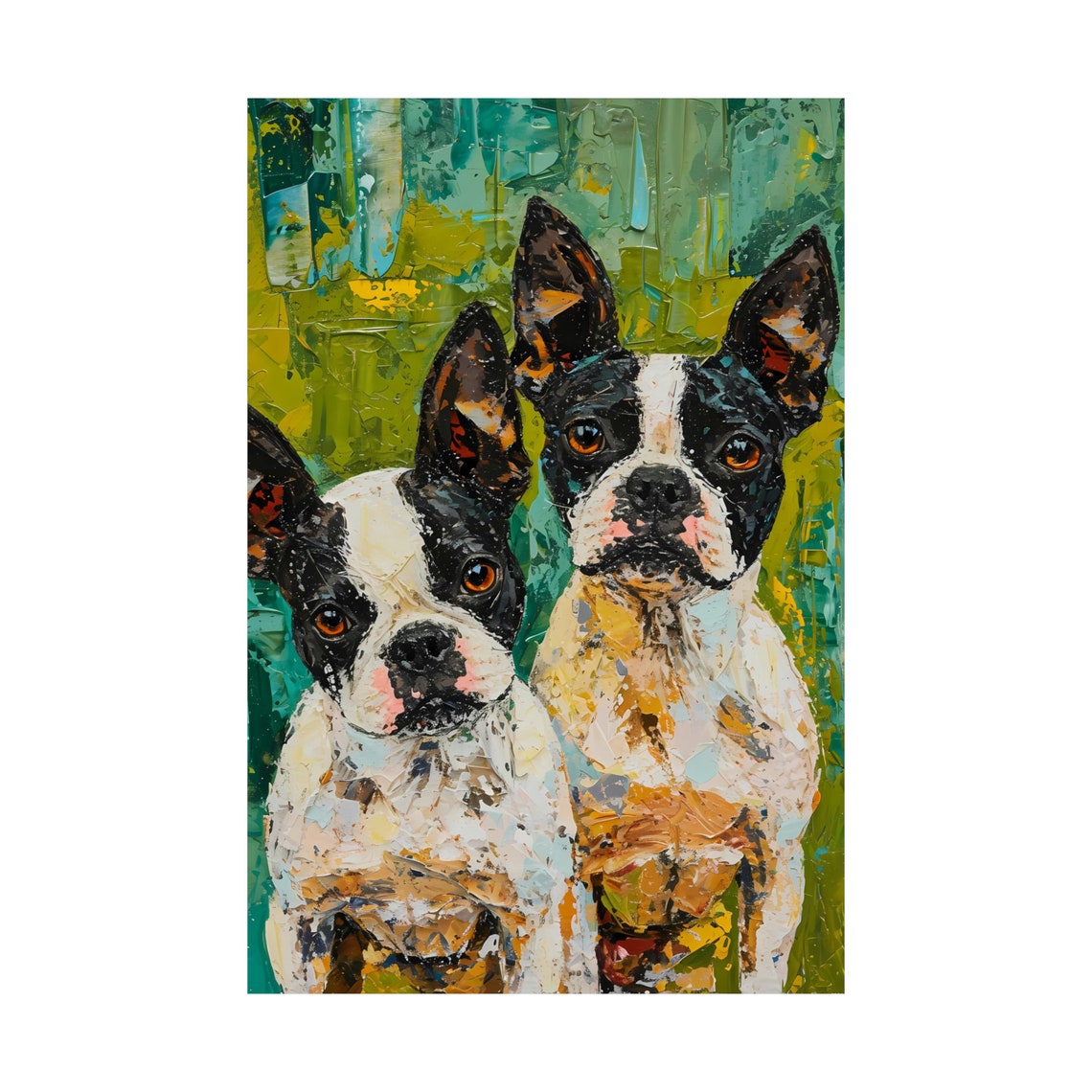 Two Boston Terriers Impasto Oil Painting Style Dog Breed Poster - Image 2
