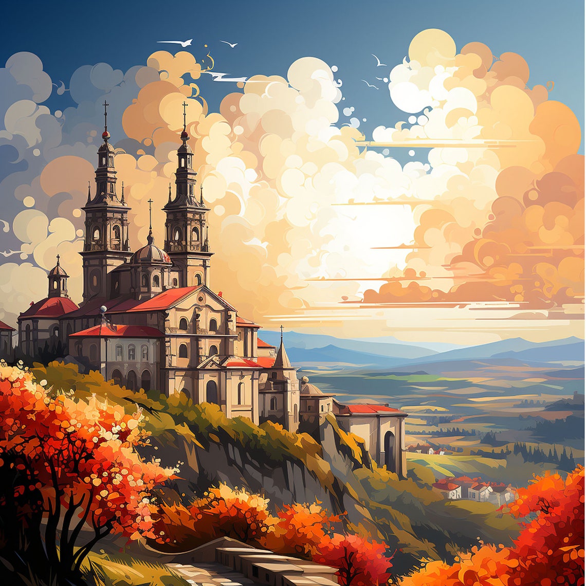 Santiago de Compostela Spain Cathedral Autumn Scenic Travel Poster - Image 4