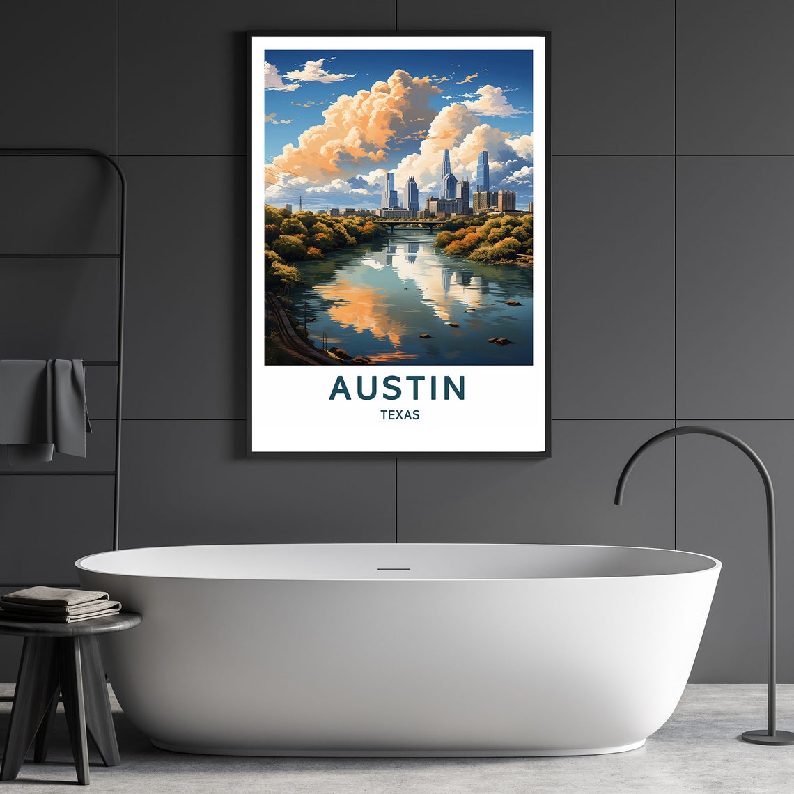 Austin Texas Downtown Skyline River Sunset Scenic Travel Poster - Image 3