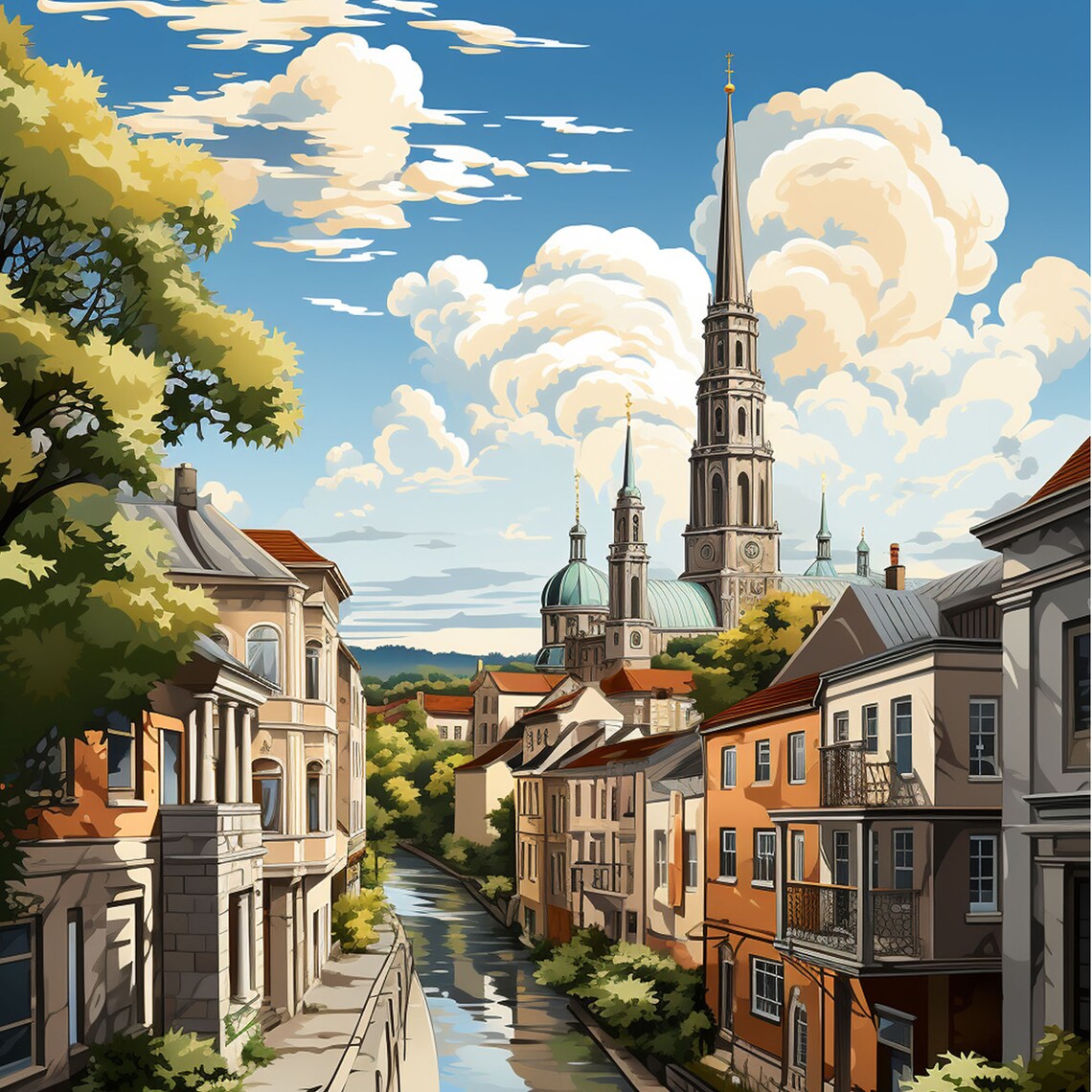 Bydgoszcz Poland River Old Town Church Spires Scenic Travel Poster - Image 4