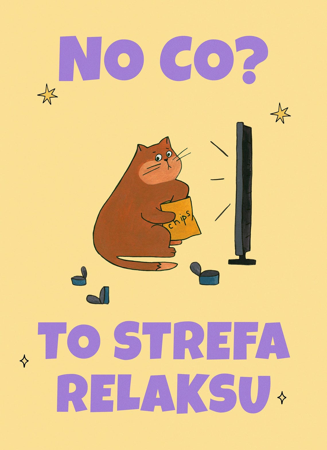 No Co To Strefa Relaksu Fat Cat Chips Polish Funny Humor Poster
