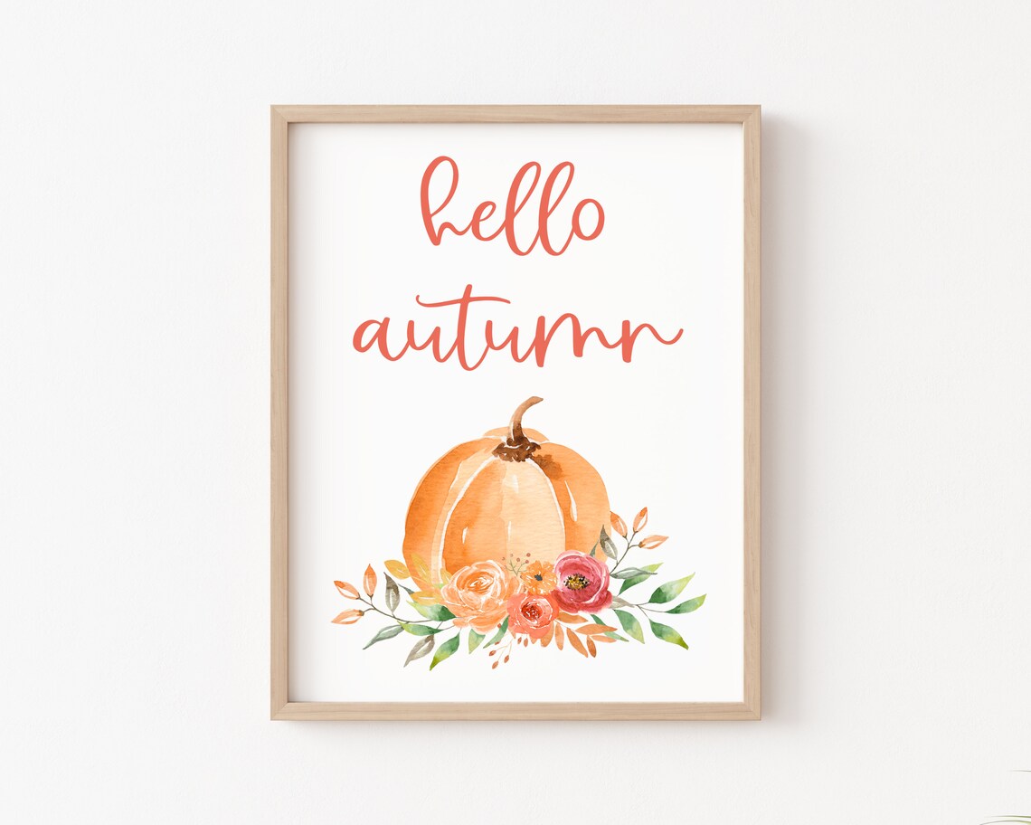 Hello Autumn Fall Pumpkin Quote Art Print - Image 2