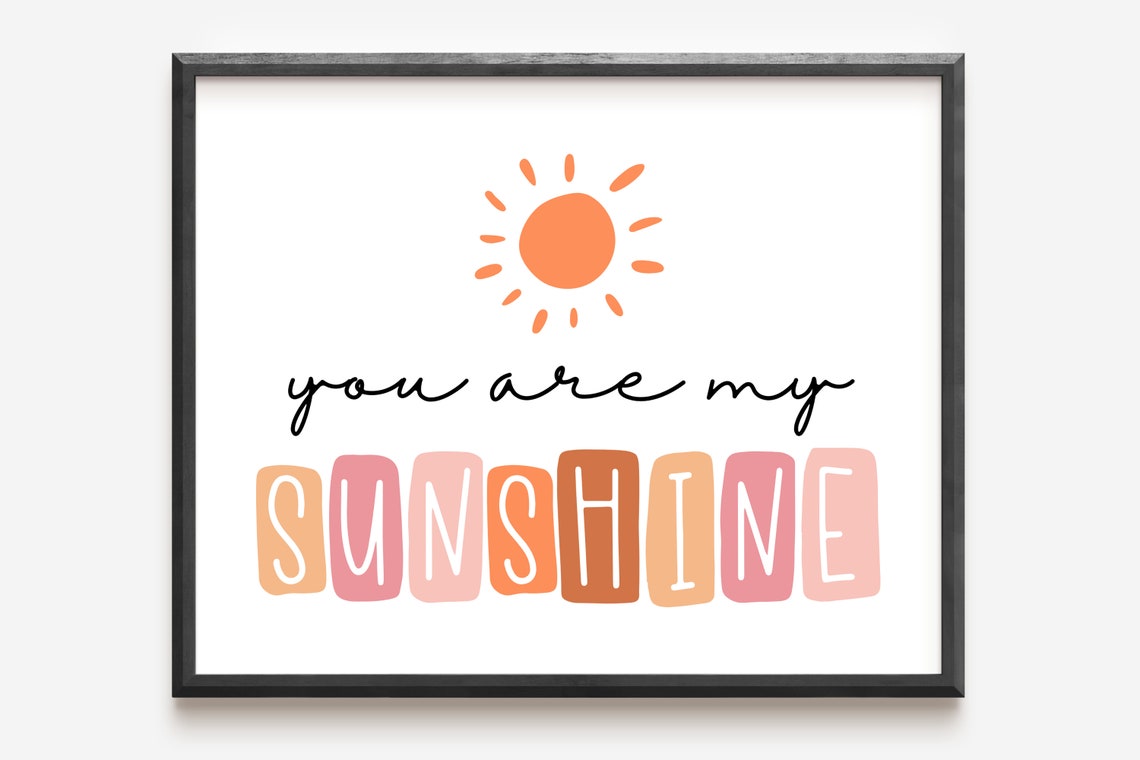 You Are My Sunshine Pastel Block Letters Orange Sun Kids Poster - Image 2