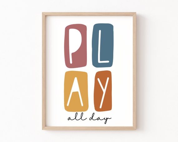 Play All Day Playroom Poster, Kids Typography Art Print