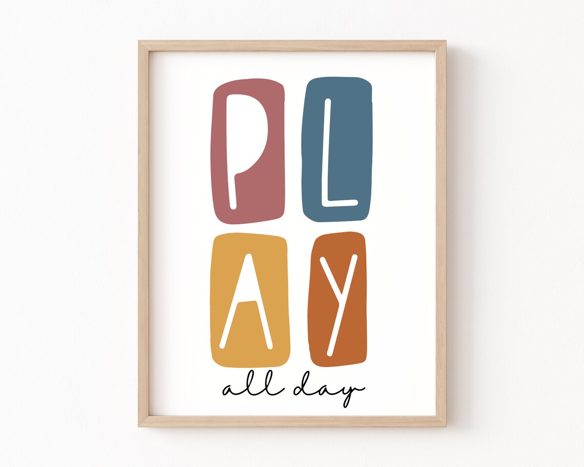 Play All Day Playroom Poster, Kids Typography Art Print
