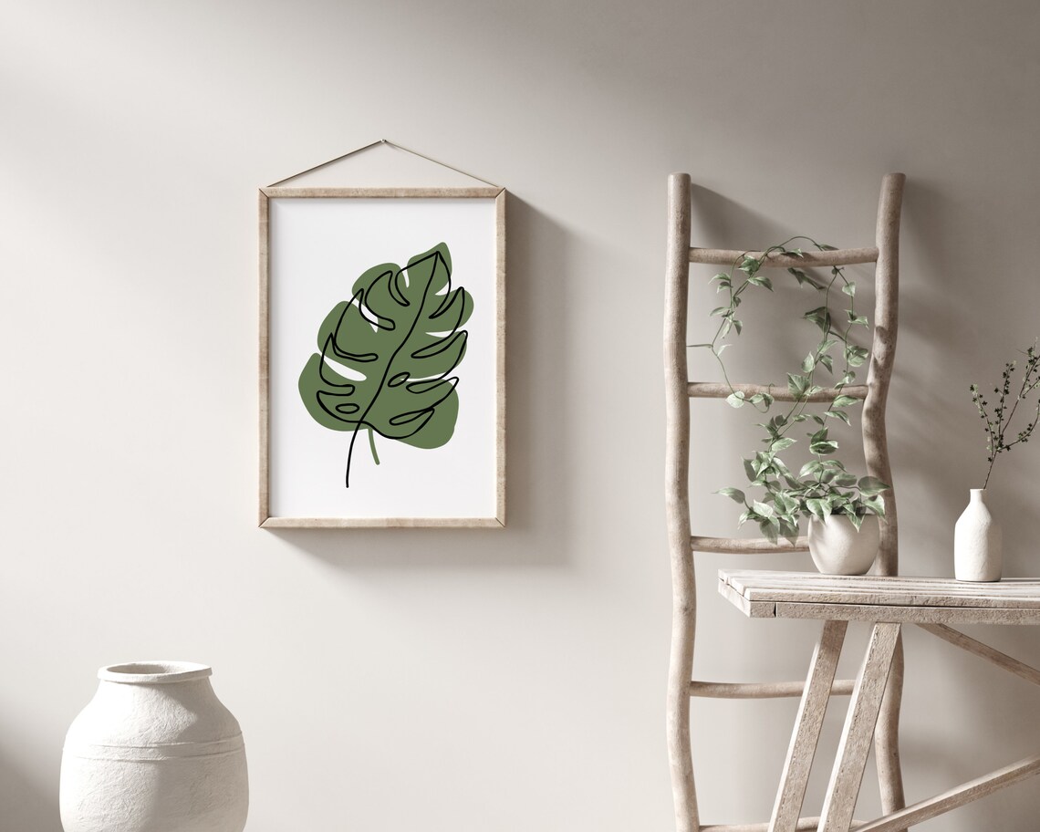 Monstera Leaf Print, Mid-Century Modern Botanical