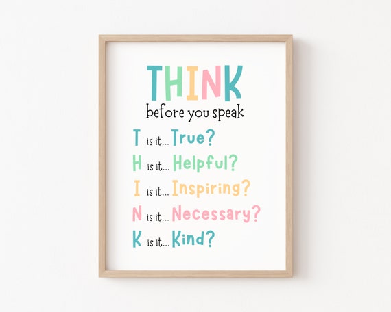Think Before You Speak Sign, Boho Classroom Poster