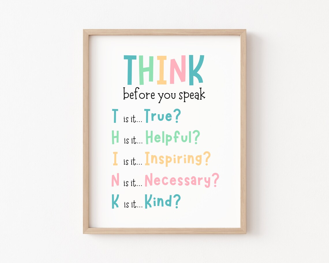 Think Before You Speak Sign, Boho Classroom Poster