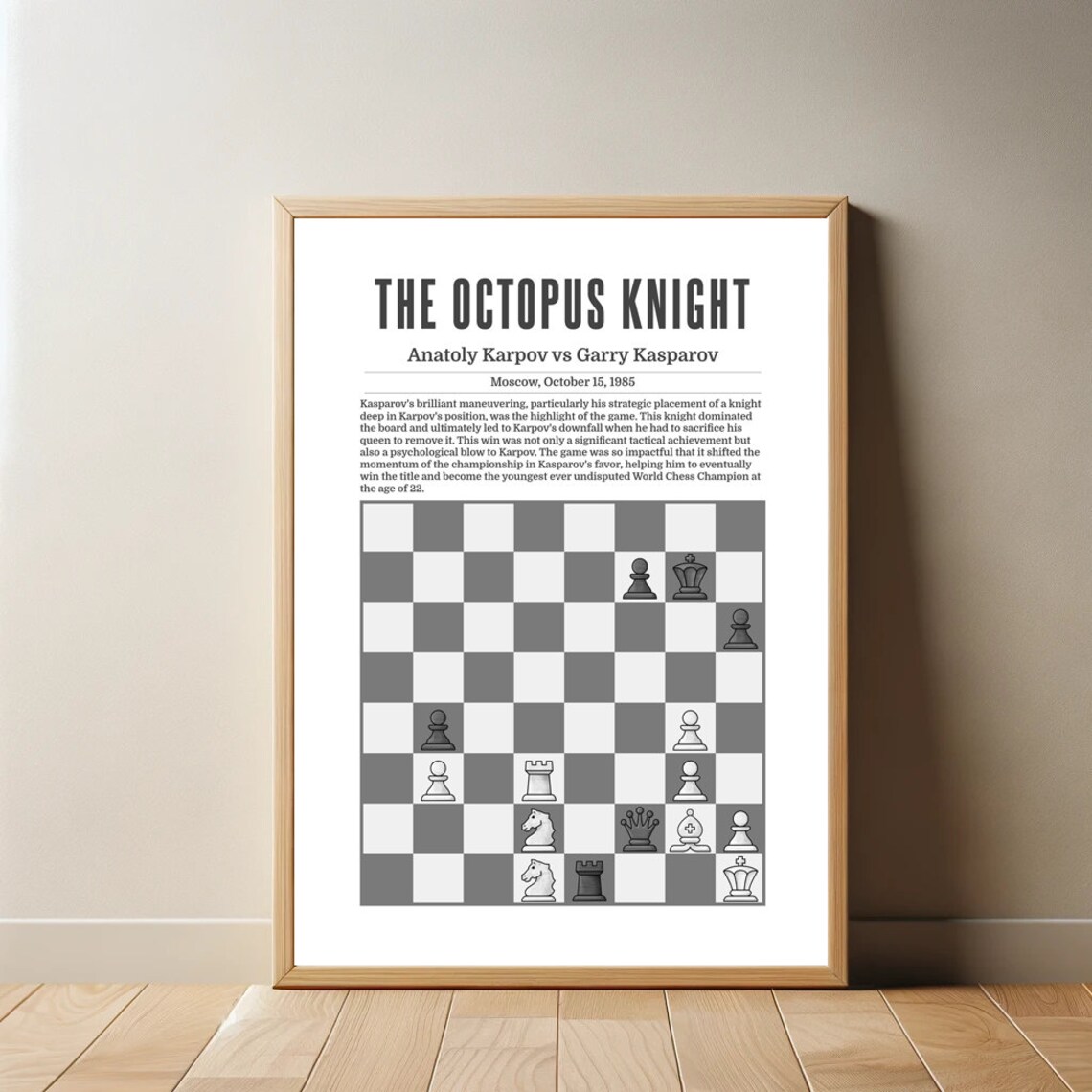 Kasparovs Octopus Knight Garry Kasparov Vs Anatoly Karpov Chess Lovers Chess Poster