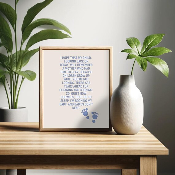 Babies Dont Keep Poem Blue Text Cream Baby Footprints New Mom Poster