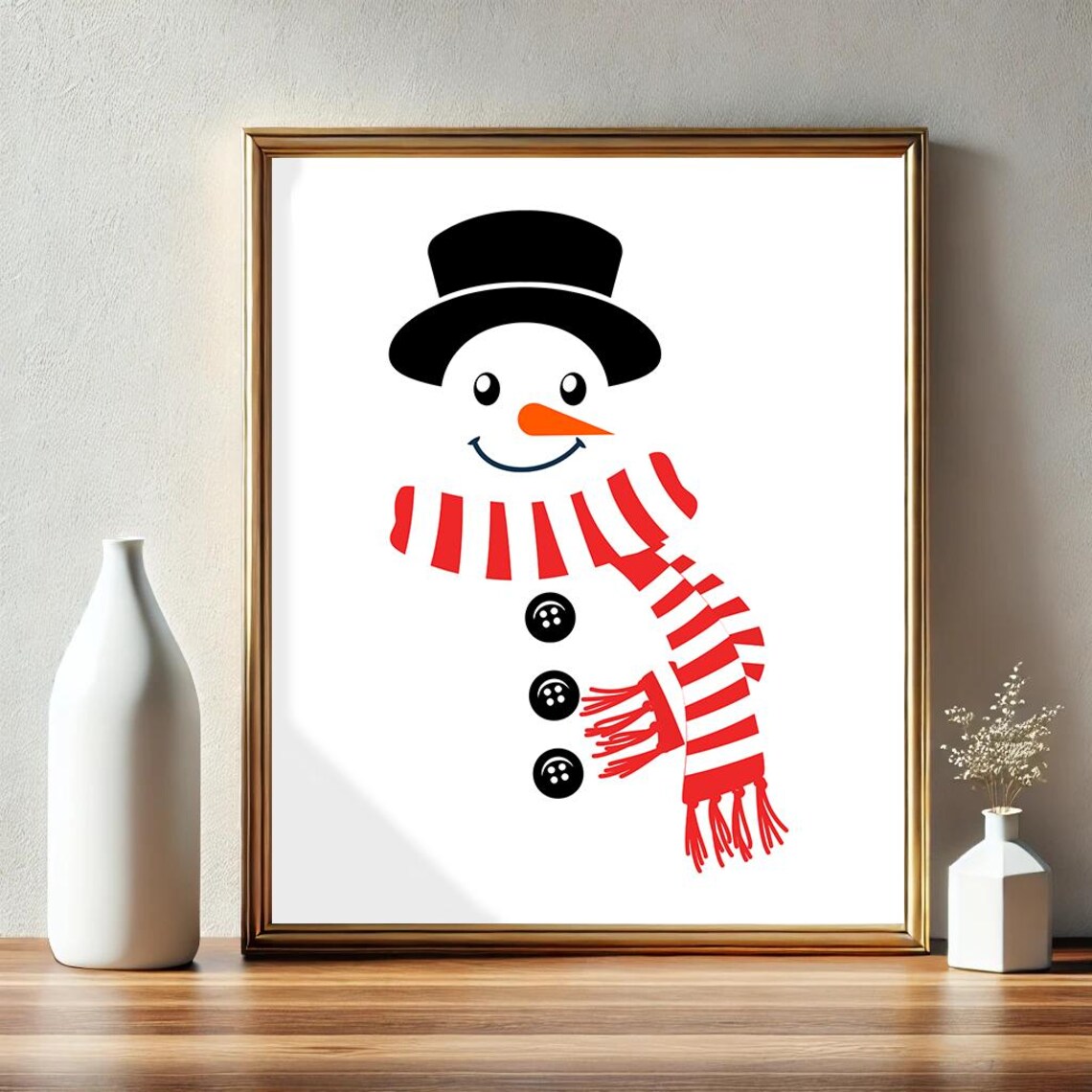 Snowman With Black Top Hat And Striped Scarf Christmas Holiday Poster