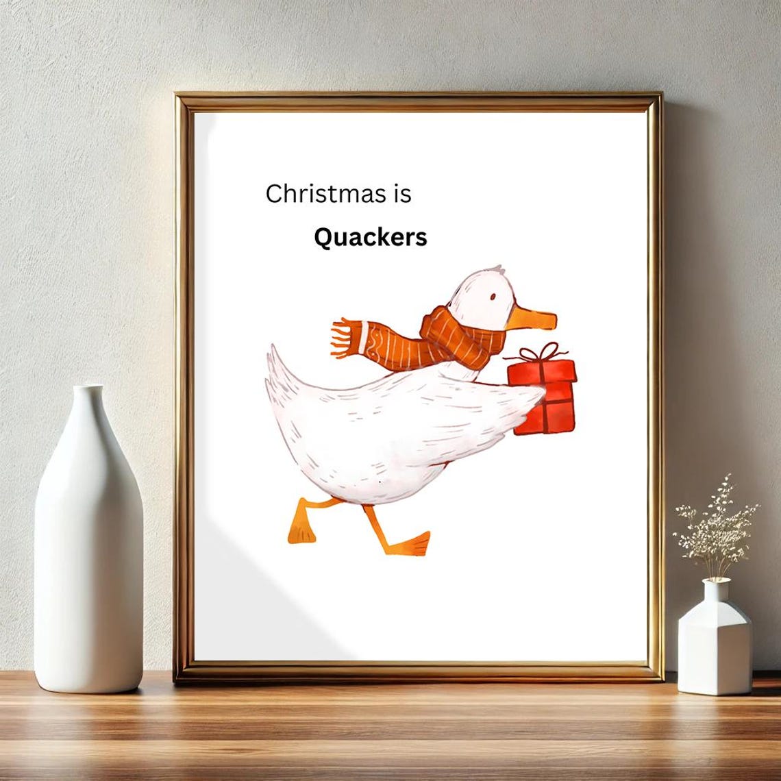 Christmas Is Quackers Cute Duck With Scarf And Gift Holiday Poster