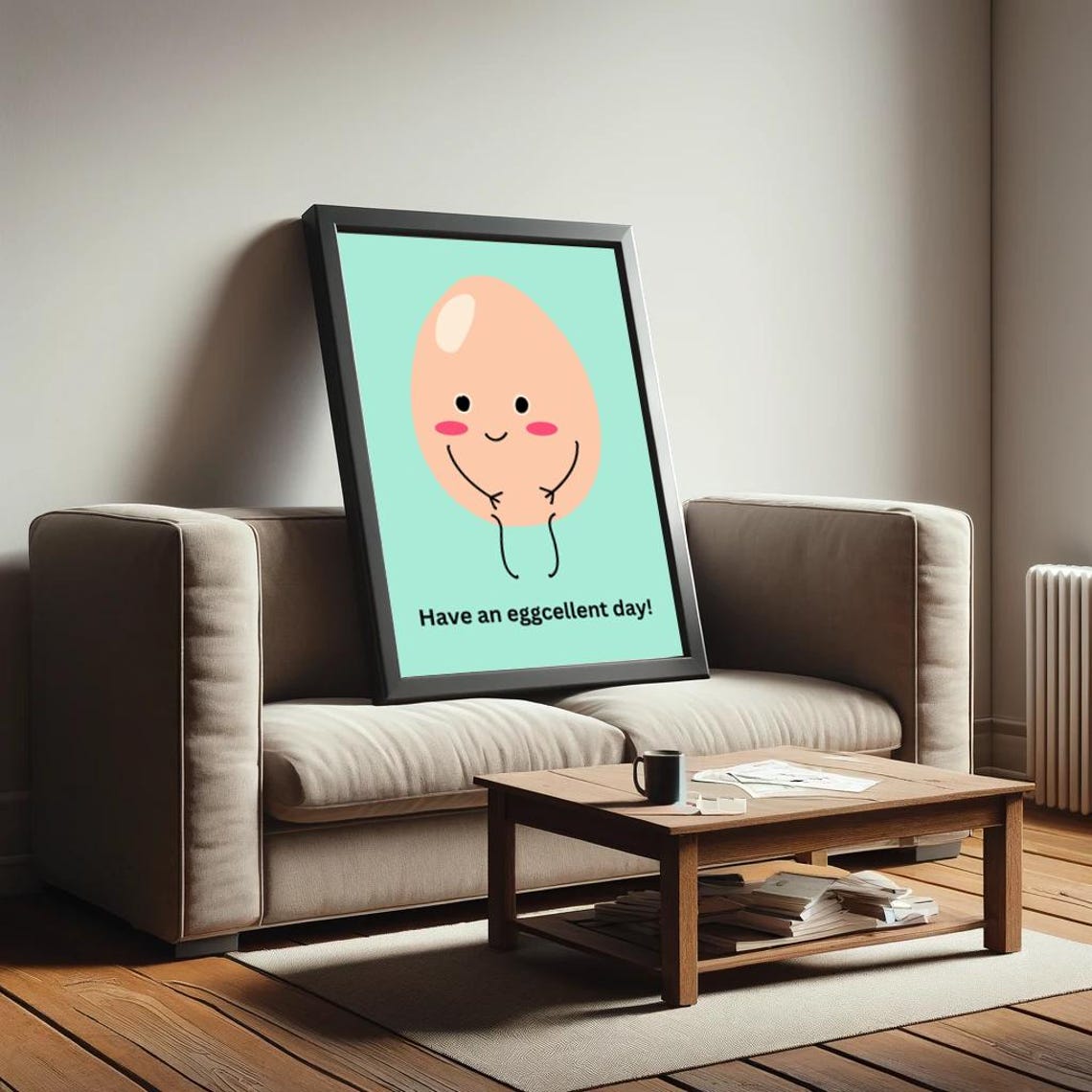 Have an Eggcellent Day Cute Smiling Egg Pun Kawaii Kitchen Poster - Image 2