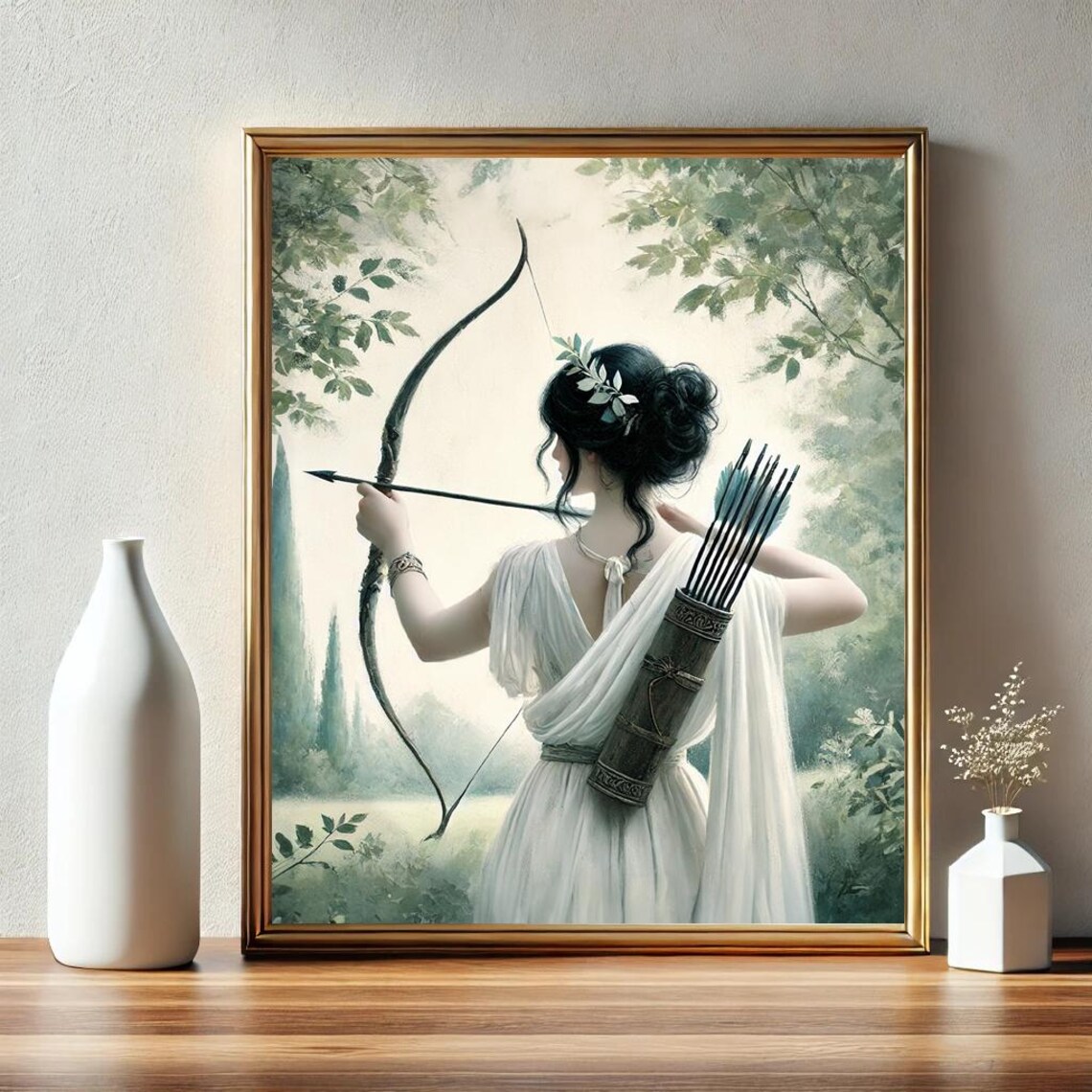 Artemis Art Nouveau Poster, Greek Mythology Print