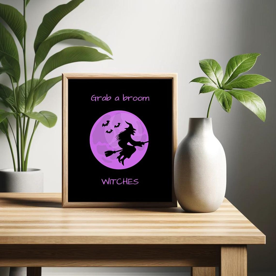 Grab a Broom Witches Purple Moon Spooky Halloween Decor Poster
