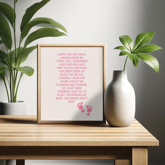 Babies Dont Keep Poem Pink Text Cream Background Mom Gift Poster