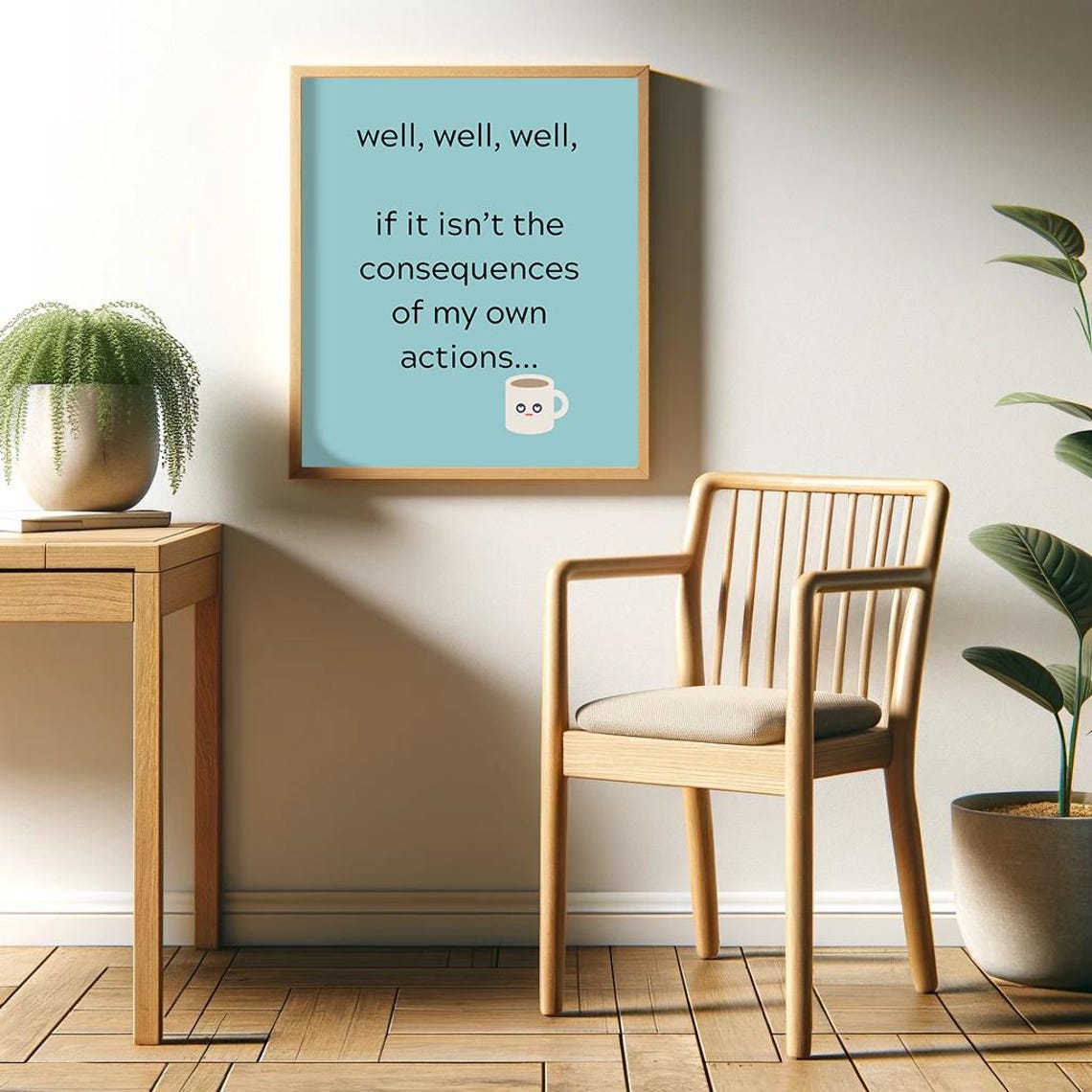 Consequences Of My Own Actions Cute Coffee Light Blue Poster - Image 2