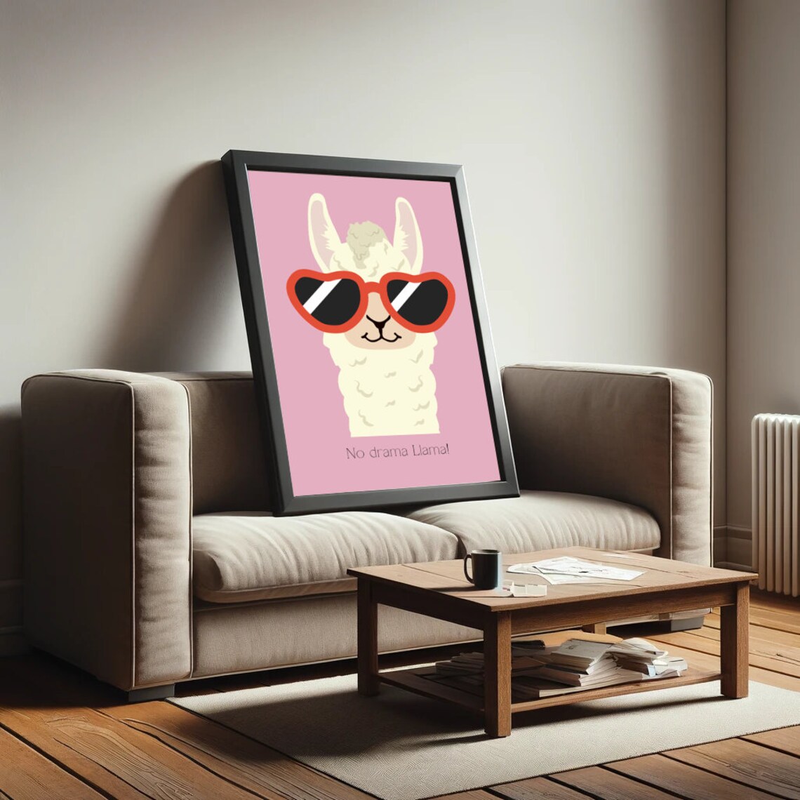 No Drama Llama Funny Pink Llama With Heart Sunglasses Wall Art - Image 2