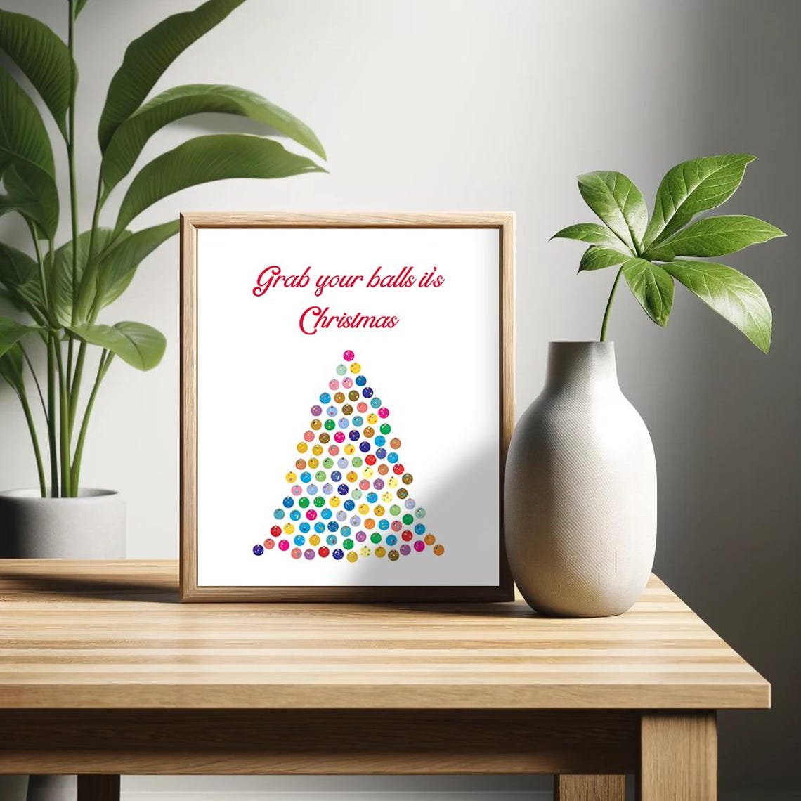 Grab Your Balls Its Christmas Ornament Tree Script Red Holiday Poster - Image 2