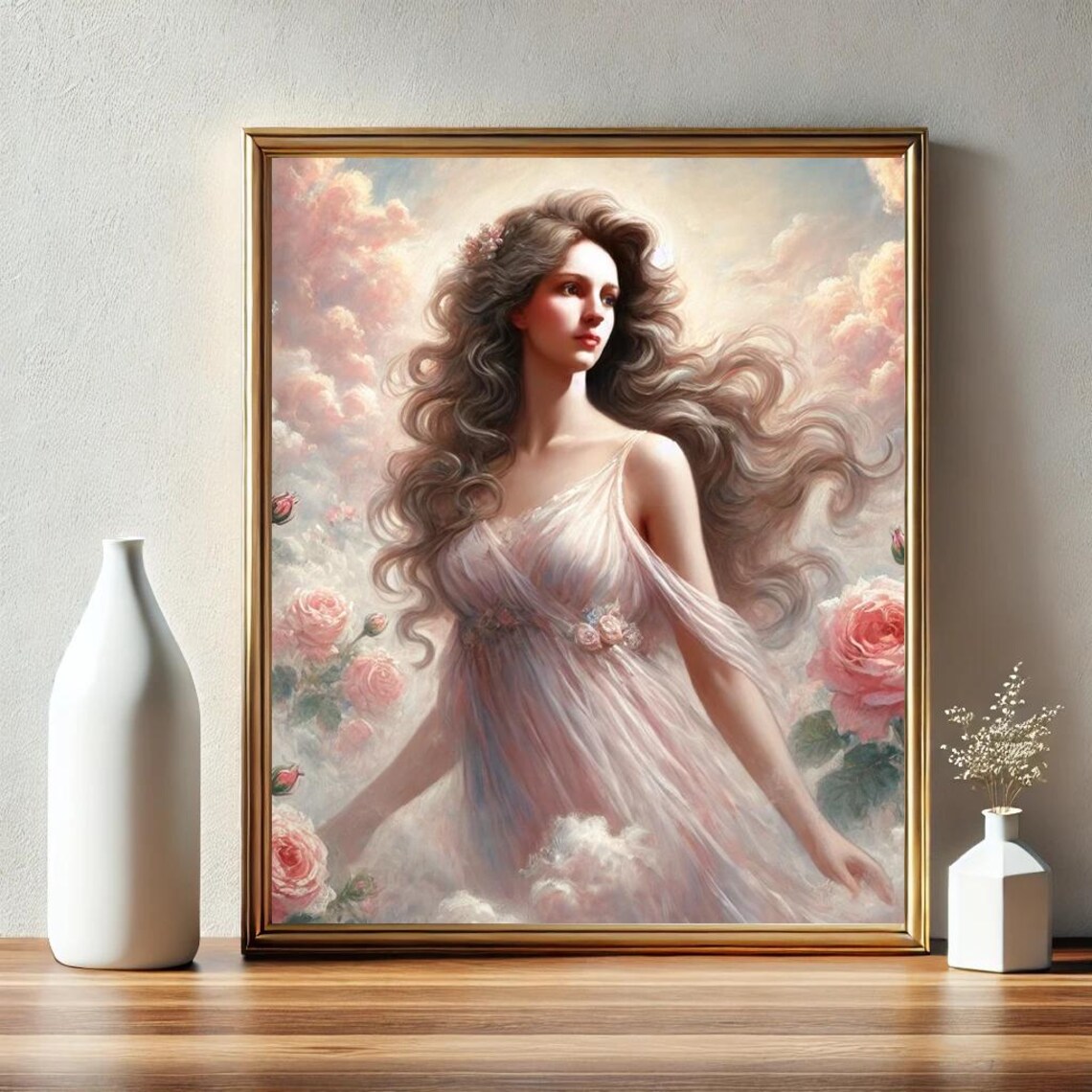 Aphrodite Greek Goddess of Beauty Art Nouveau Floral Art Poster