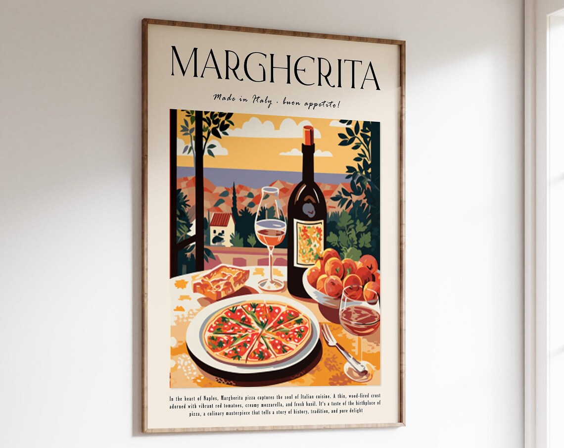 Margherita Pizza Italian Kitchen Naples Vintage Food Art Poster
