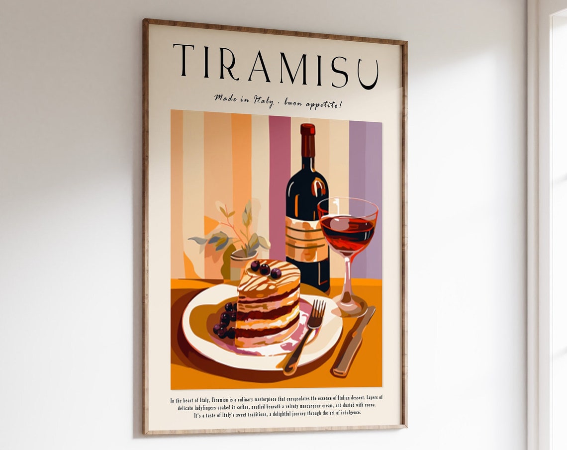 Italian Dessert Poster Tiramisu Food Print Poster For Kitchen Kitchen Decor Italian Food Art Italy Poster Retro Food Print Food Gift