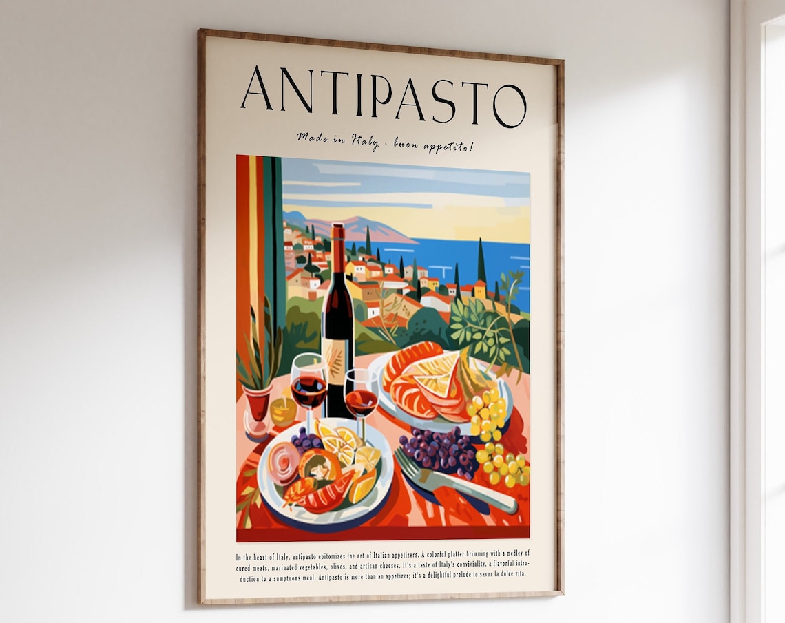Italian Antipasto Food Poster, Kitchen Decor Art Print