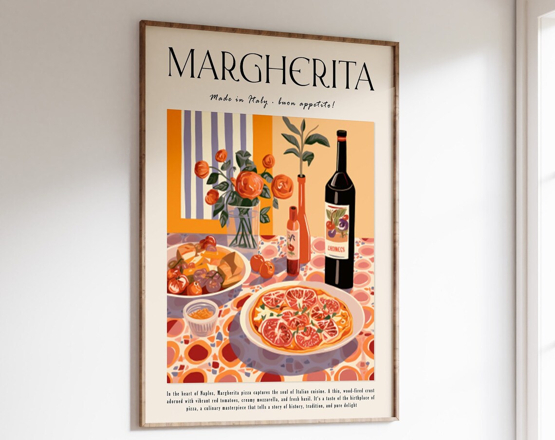 Margherita Pizza Made In Italy Vintage Naples Kitchen Poster