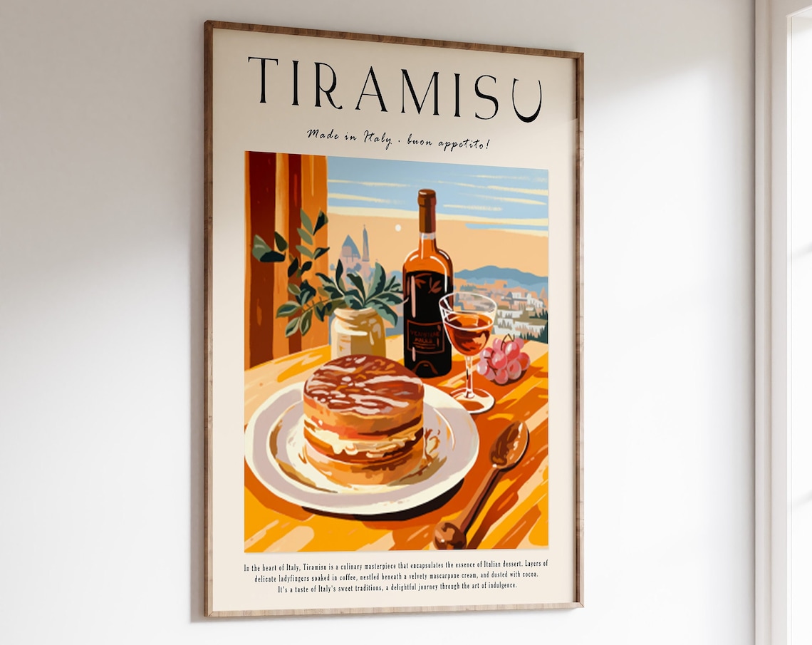 Tiramisu Italian Dessert Poster, Retro Food Art Print