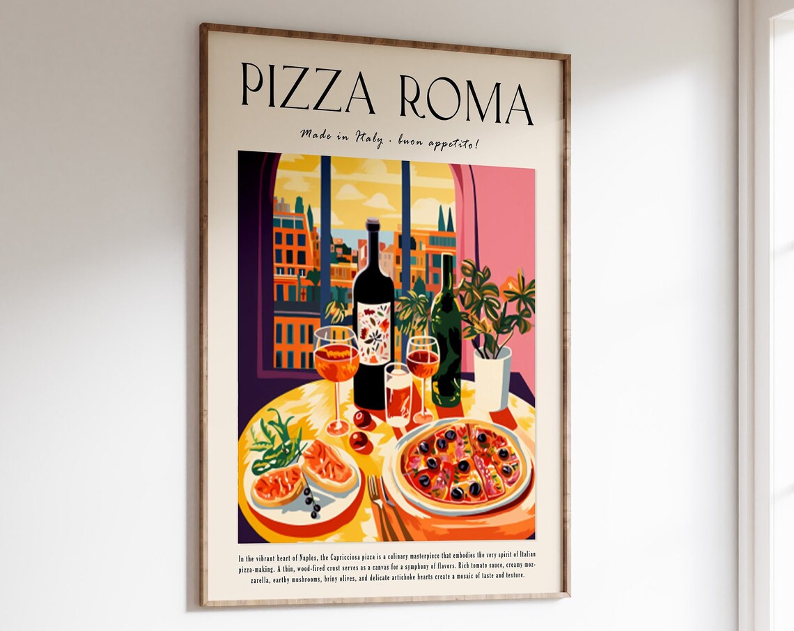 Pizza Roma Capricciosa Naples Italian Table Vintage Food Poster