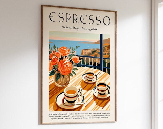 Coffee Poster, Italian Espresso Retro Kitchen Art