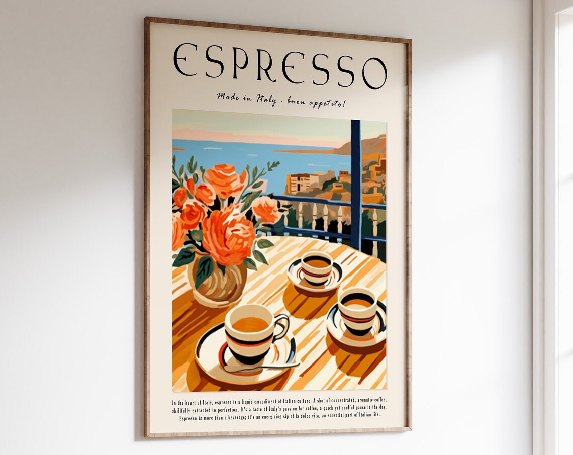 Coffee Poster, Italian Espresso Retro Kitchen Art