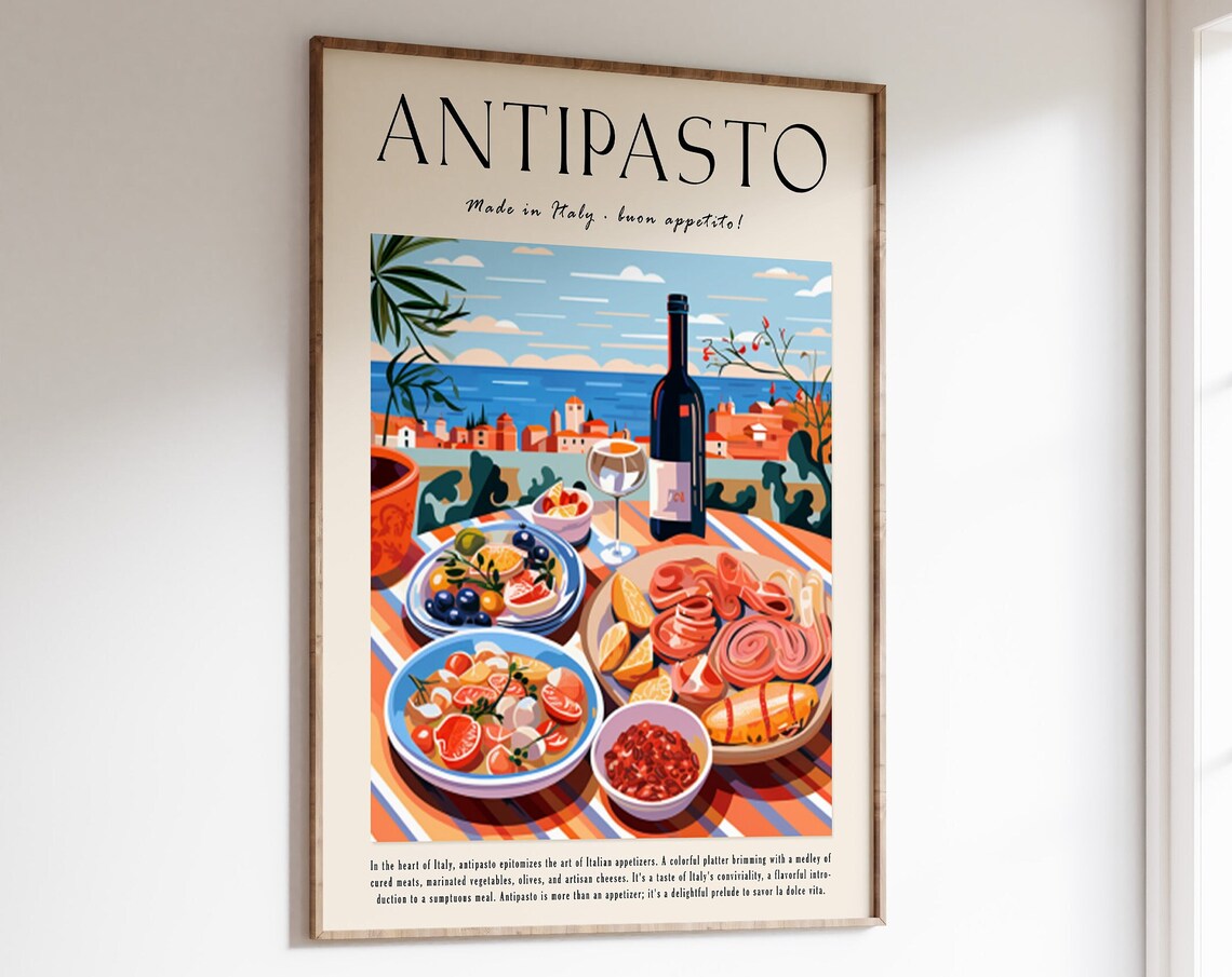 Italian Antipasto Food Poster, Kitchen Art Print