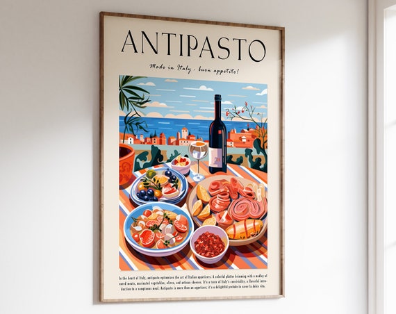 Italian Antipasto Food Poster, Kitchen Art Print
