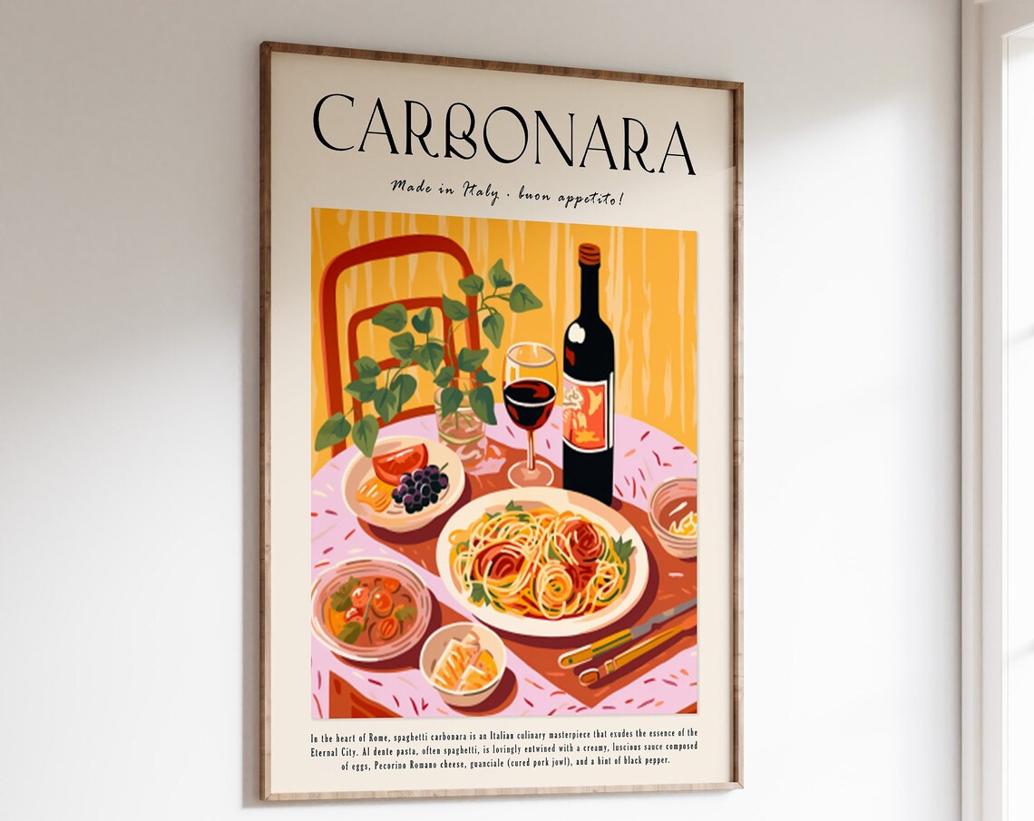 Italian Carbonara Food Poster, Retro Kitchen Print