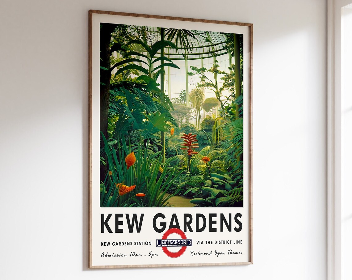 Kew Gardens Conservatory Greenhouse Vintage London Travel Poster