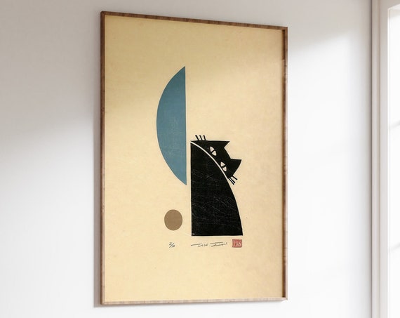 Japanese Cat Black Cat Animal Art Print