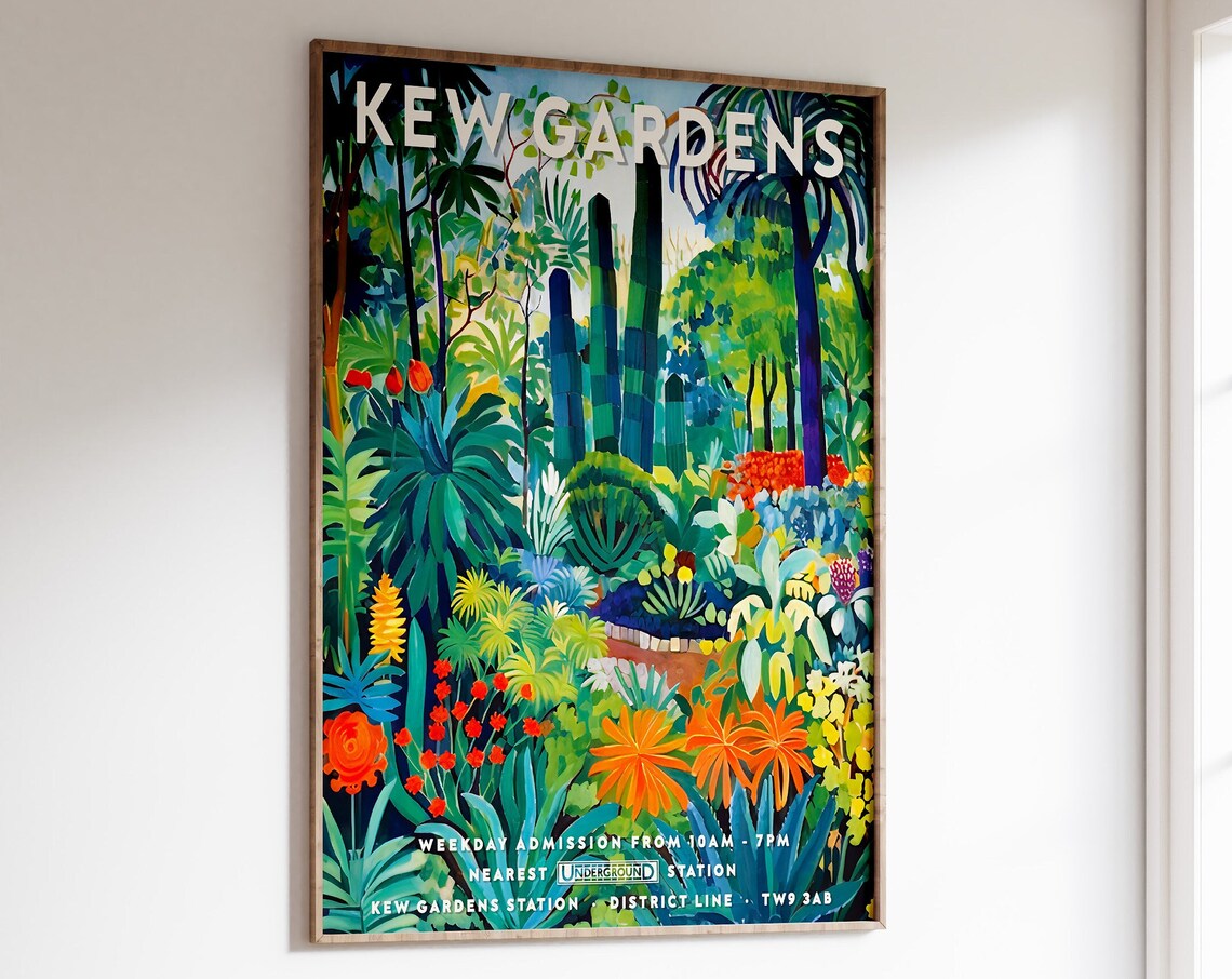 Kew Gardens London Lush Greenhouse Colorful Botanical Poster